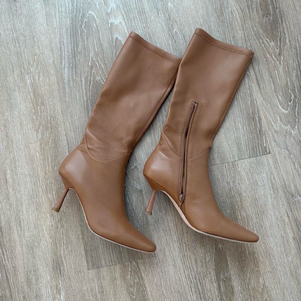 Brown Heeled Boots with Pointed Toe and Slim High Heel